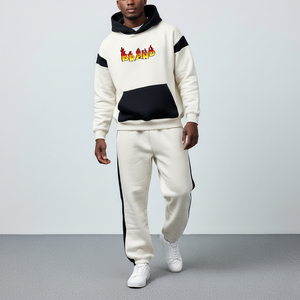 Nouvel arrivage : Survêtement homme 100 % coton à capuche, couleur unie, avec logo personnalisé sérigraphié, style streetwear, confortable, respirant, idéal pour l'hiver. - Product Image 1