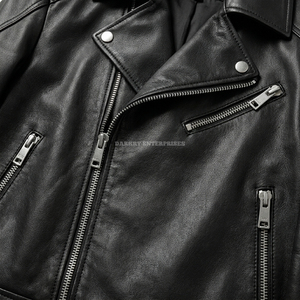 Chaqueta de Cuero Negra Personalizada para Hombre, Estilo Motero, Ajustada, de Piel de Oveja Auténtica, con Cremallera Asimétrica, Proveedor de Abrigos para Motociclistas - Product Image 6