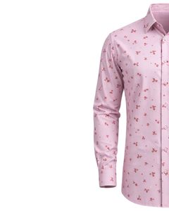 Chemise habillée rose à imprimé floral personnalisée pour homme, coupe ajustée, boutonnée, manches longues, décontractée, pour soirée, en mélange de coton, personnalisable OEM ODM, haut de gamme - Product Image 3