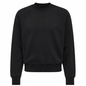 Sudadera de Forro Polar Negro para Hombre, Cierre de Cremallera de un Cuarto, Corte Holgado, Cuello Camisero, Color Sólido, Estilo Casual para Otoño - Product Image 1