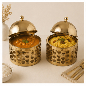 Juego de ollas con aislamiento de nido de abeja dorado a precio de fábrica, calentador de alimentos de acero inoxidable con tapa de cúpula para restaurantes y catering - Product Image 4