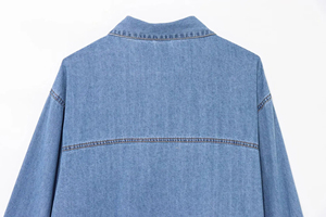 Chemise en jean pour femme 2026 à col mandarin en polyester, coupe droite, manches longues, décontractée d'été, boutonnée sur le devant, qualité supérieure pour le bureau - Product Image 4
