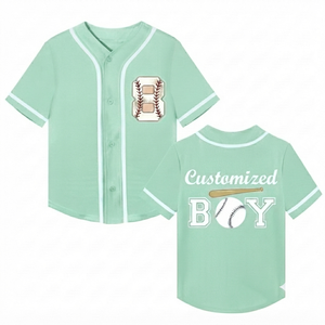 Camiseta de Béisbol Personalizada, Transpirable, de Malla, 100% Poliéster, Bordada e Impresa, Manga Corta, Cuello en V, Cierre Completo con Botones, Verde Menta, para Adultos - Product Image 1