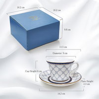 Taza de café de porcelana fina Shin Tai Yuan con platillo, diseño de cuerda azul, borde dorado, impresión por transferencia de agua, regalo de Taiwán