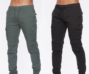 Men's Elastic Waist Solid Lightweight Canvas Cargo Summer <b>Trousers</b> with <b>Drawstring</b> Closure - Product Image 5