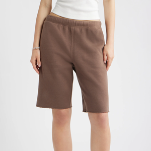 Shorts en tricot marron pour femme, taille mi-haute, coupe ample, style décontracté, couleur unie, poches, respirant, mélange coton et élasthanne - Product Image 3