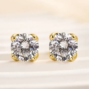 Elegant 925 Moissanite Diamond 1.0 Carat Trendy Stunning White Stone Round Cut <b>Stud</b> Earrings Sterling <b>Silver</b> Gold Plated Women's - Product Image 1