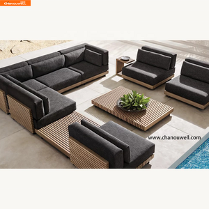 <span class=keywords><strong>Module</strong></span> de <span class=keywords><strong>canapé</strong></span> d'<span class=keywords><strong>extérieur</strong></span> en teck moderne et durable avec lattes parallèles, design imperméable et lavable pour utilisation en villa - Product Image 2