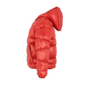 Blouson d'hiver rembourré à capuche rouge, fermeture éclair, coupe-vent, rembourrage en duvet, unisexe, décontracté, couleur unie, longueur courte, coupe standard - Product Image 3