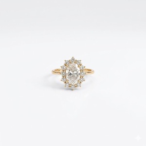 Bague de fiançailles élégante en or jaune 14 carats, style vintage, avec halo de diamants ovales, bijou de mariage, bague de promesse pour femme - Product Image 6