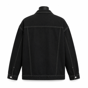 Chaqueta Vaquera Negra Personalizada para Hombre, Chaqueta Vaquera de Algodón Extra Grande, Fabricante Mayorista OEM ODM - Product Image 2