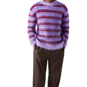 Pull tricoté à col rond rayé violet pour homme, coupe classique, décontracté, hiver, 100 % acrylique, anti-boulochage, meilleure qualité, nouvelle coupe - Product Image 2
