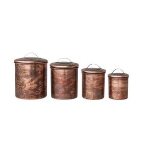 Juego de Cuatro Recipientes Artesanales de Cobre Bronceado con Superficie Ahumada y Moteada, con Asas de Alambre en Forma de Arco - Product Image 1
