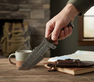 Couteau Tanto Tracker en Acier Damas Fait Main avec Manche en Bois de Rose, Lame Fixe EDC pour la Chasse – Vente en Gros, Fabricant et Fournisseur - Product Image 2