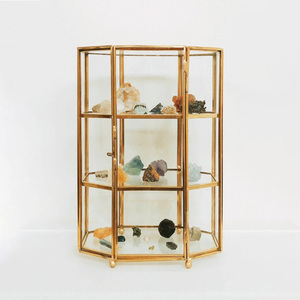 Boîte de rangement à bijoux et maquillage en verre doré à 3 niveaux, vitrine transparente en verre pour le rangement de bijoux et de cosmétiques, boîte en verre - Product Image 1