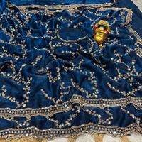 Sari en soie Royal Pure Space avec broderie originale de perles dorées, bordure découpée par des designers, chemisier fantaisie lourd, sari de soirée haut de gamme