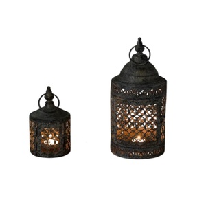 Faroles Colgantes de Metal con Acabado Azul Patinado Vintage, Farol Decorativo para Velas, Ideal para Eventos en Interiores y Exteriores, Fiestas y Decoración del Hogar - Product Image 4