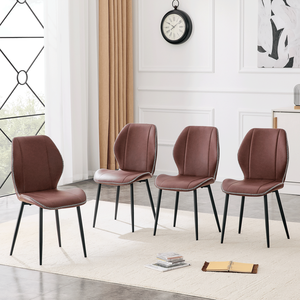 Lot de 4 chaises de salle à manger en cuir PU brun rougeâtre avec pieds en métal noir, mobilier de maison de luxe léger, plusieurs couleurs disponibles - Product Image 5
