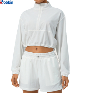 Conjuntos de chándal cortos de hip hop de verano, personalizados, casuales, de 2 piezas, chaqueta corta cortavientos con cremallera, conjunto corto de algodón estilo streetwear para mujer - Product Image 4