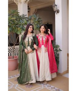 ชุดอานาร์กาลีแฟนซีสไตล์อินเดียประดับด้วยงานปักเลื่อมหรูหรา คอลเลคชั่นชุดสำหรับงานแต่งงาน  ลายแก้วโรมันและคอสมอส - Product Image 1