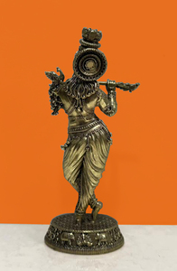 Handmade Brass Krishna <b>Statue</b> Playing Flute Traditional Hindu Deity Figurine Tabletop Decor Religious Home Temple Display - Product Image 4