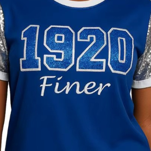 T-shirt à manches courtes pour femme Zeta Phi Beta, en coton bleu, avec sequins 1920, col rond, style Ringer - Product Image 4