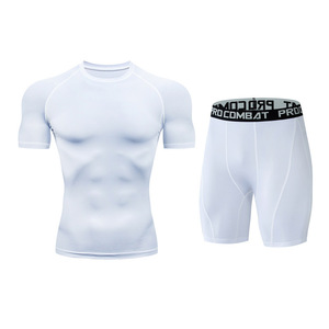 Ensemble de vêtements de sport pour hommes, été, séchage rapide, entraînement en salle de sport, course à pied, vêtements de sport ajustés, respirants, yoga, manches courtes - Product Image 2
