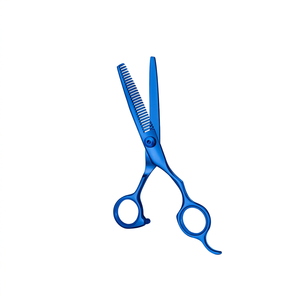 Tijeras de Entresacar TEEJAY Azules de Acero Inoxidable para Cortar Cabello, para Diestros, Mango Mediano, Punta Redonda, Herramientas de Salón, 28 Dientes - Product Image 1