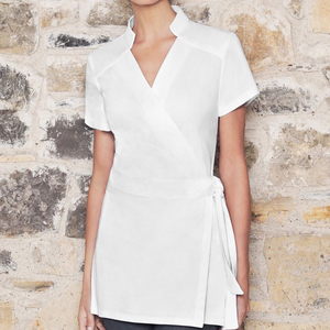 Wrap Style Women Beauty Salon Tunic Shirt Ladies Fancy Hairdressing Uniform Tunic Top Aesthetic Tunic with logo multiple colors - Product Image 3