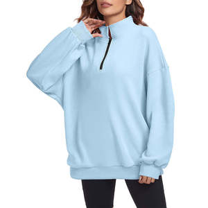 New Arrival Wholesale Fashion Long Sleeve Oversized <b>Women's</b> <b>Quarter</b> <b>Zip</b> Sweatshirt Drop Shoulder Custom Logo At Low Factory Rate - Product Image 3