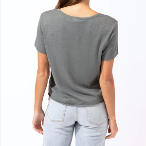 Camiseta Henley Corta para Mujer, Ecológica, 100% Algodón Orgánico, con Logotipo, Verano, Casual, Transpirable, de Secado Rápido, Antiencogimiento, Sin Tejido, Sólida - Product Image 3