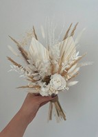 Buket Pengantin Gaya Boho dengan Mawar Awet dan Rumput Pampas, Bentuk Bulat 30*25*45, Dekorasi Tengah Meja untuk Musim Gugur