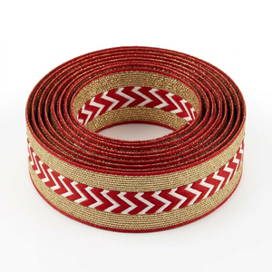 Cinta Jacquard Chevron Roja y Dorada de 38 mm de Neelkamal Industries, Adorno Metálico Tejido para Lazos, Envoltura de Regalos y Uso Festivo - Product Image 1