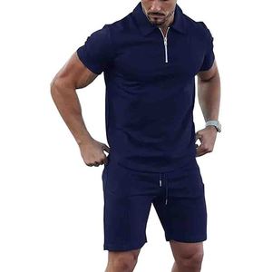 Men's <b>Polo</b> t shirts and shorts <b>zip</b> <b>up</b> style Summer Casual breathable golf wear set - Product Image 6