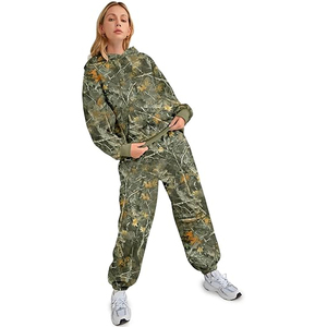 Conjunto de Sudadera con Capucha de Algodón y Forro Polar para Mujer, Pantalones Deportivos de Pierna Recta, Atuendo Cómodo con Estampado de Camuflaje - Product Image 5