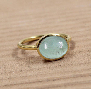Handmade <b>Brass</b> Amazonite <b>Ring</b> Minimalist Oval Green Gemstone <b>Ring</b> Natural Stone Boho Vintage Jewelry for Women - Product Image 1