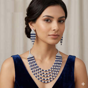 JeweleMarket Women's <b>Fashion</b> <b>Necklace</b> Set Sparkling American Diamond-10575745BLU - Product Image 5