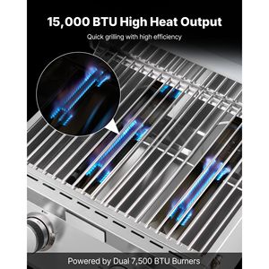 Griglia a Gas Portatile da Tavolo a 2 Bruciatori in Acciaio Inox, con Termometro Integrato, Coperchio Impermeabile e Chiusura di Sicurezza per Viaggi - Product Image 2