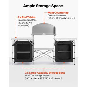 Mesa Plegable para Acampar, Portátil, de Aluminio Ligero, para Picnic, Cocina, con Organizador de Almacenamiento - Product Image 2