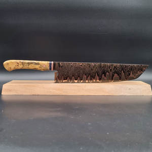 Cuchillo de chef hecho a mano de cobre y acero de Damasco con patrón personalizado, cuchillo de cocina profesional con mango de resina y madera. - Product Image 4