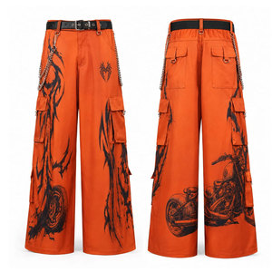 Pantalon cargo rose à jambes larges avec décorations en chaîne, imprimé par sublimation, taille haute, style streetwear pour homme, été, respirant, polyester - Product Image 4