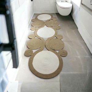 Modern Jute Round Area Rug Abstract Pattern Flat Weave Non Slip Kitchen Floor Mat Natural Beige Color Novelty Shape - Product Image 4