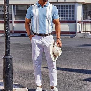 Mens <b>Short</b> Sleeve Casual Knit Polo Shirt Vintage Golf T Shirts <b>Old</b> Money Tops Comfortable Soft Cotton Classic Button Polo Casual - Product Image 6