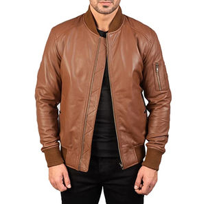 Chaqueta de Cuero Marrón para Hombre, Estilo Bomber, de Alta Calidad, Piel de Oveja, Duradera, Corte Ajustado, Informal, para Invierno - Product Image 3