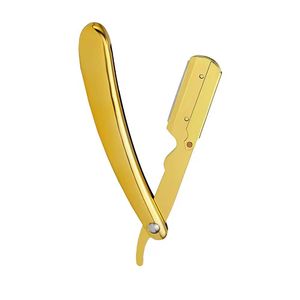Gold Folding Straight <b>Razor</b> Stainless Steel Blade Single Edge Barber Shaver for <b>Men</b> Face Grooming - Product Image 3