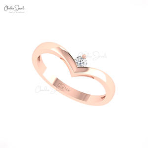 Anillo de Promesa en Forma de V con Diamantes Blancos de 0.11CTW, Tendencia 2026, para Mujer, Hecho a Mano, Oro Sólido de 14K, Chevron Clásico, Joyería Fina para Boda - Product Image 1