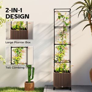 Fioriera Marrone Autoirrigante con Spalliera e Fori di Drenaggio, Ruote Bloccabili per Pomodori e Fiori - Product Image 4