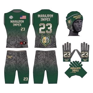 Ensemble d'uniformes de football américain sublimés sur mesure : maillot, short, gants, casque – Tenue de sport d'équipe en polyester respirant - Product Image 2
