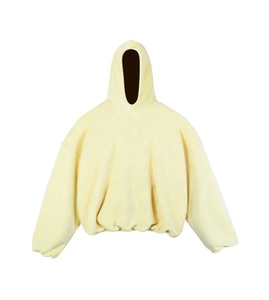Sweat-shirt court unisexe jaune à capuche, coupe oversize, manches classiques, couleur unie, en molleton de coton anti-plis, avec poche, style décontracté pour l'automne - Product Image 1