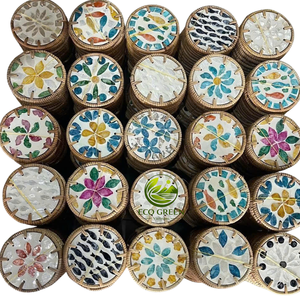Handmade Natural Seashell Mosaic Coaster with Rattan Edge Coastal Beach Home Decor Drink Cup Mat Gift Souvenir - Product Image 1